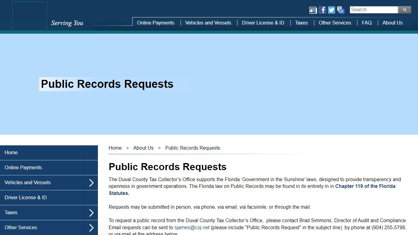 Tax Collector - Public Records Requests - COJ.net